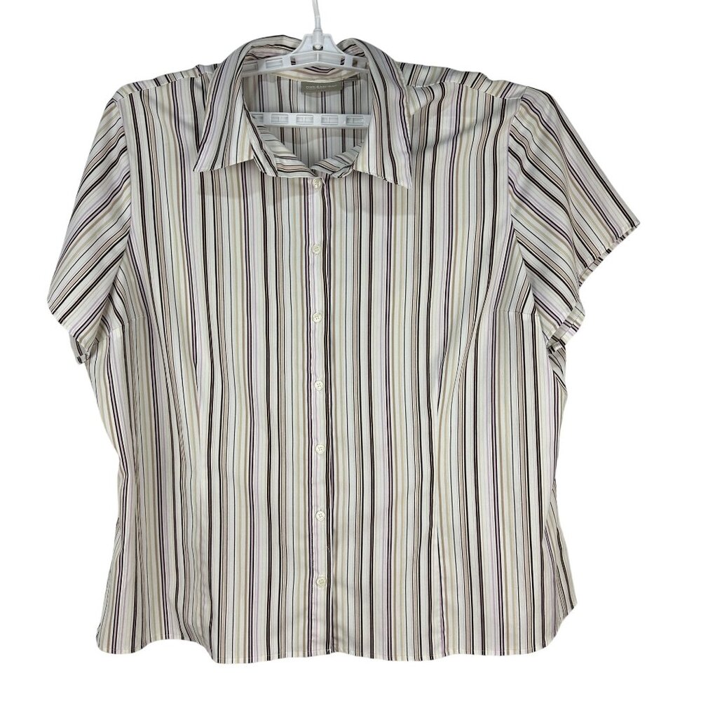 Croft & Barrow Womens 3X Button Down Short Sleeve Striped Shirt Stretch Relaxed